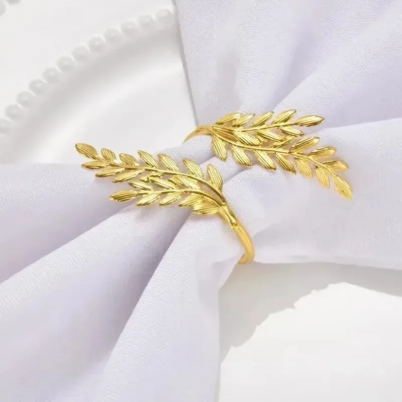 Gold Leaf Napkin Rings Holiday Set 5