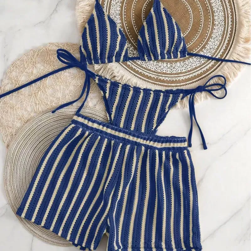 Women's 3-Piece Mesh Lace-Up Bikini Set 4