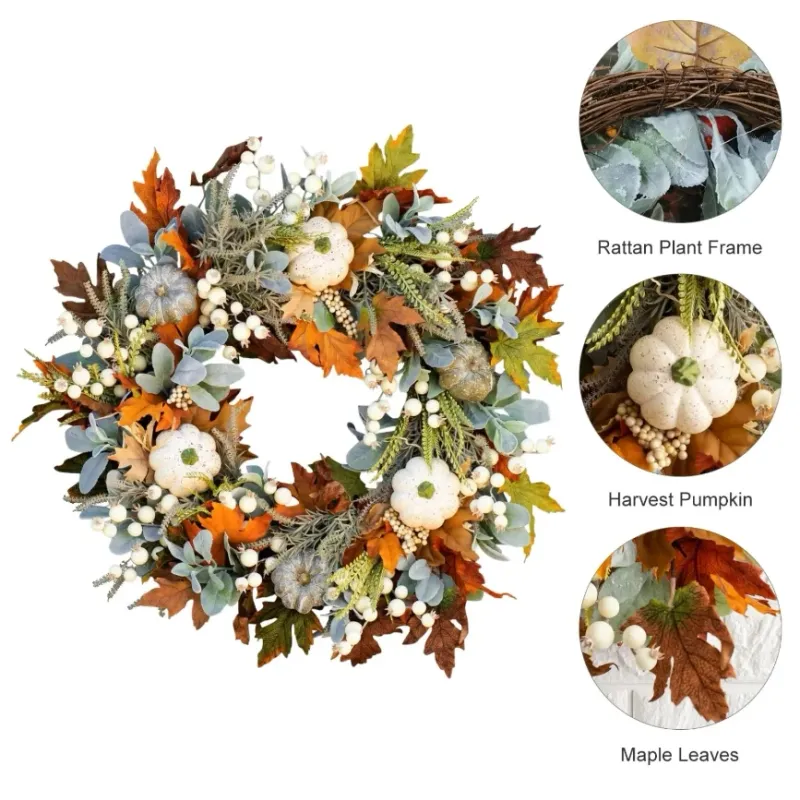 Fall Maple Pumpkin Wreath 45cm 6