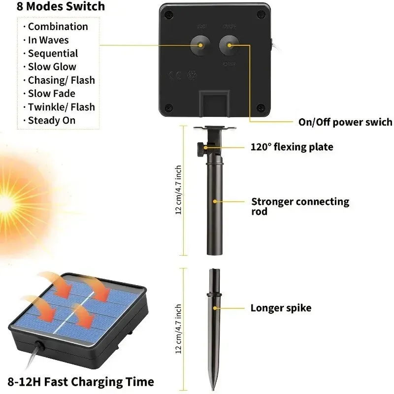 Solar Fairy Lights - 8 Modes, Waterproof 3