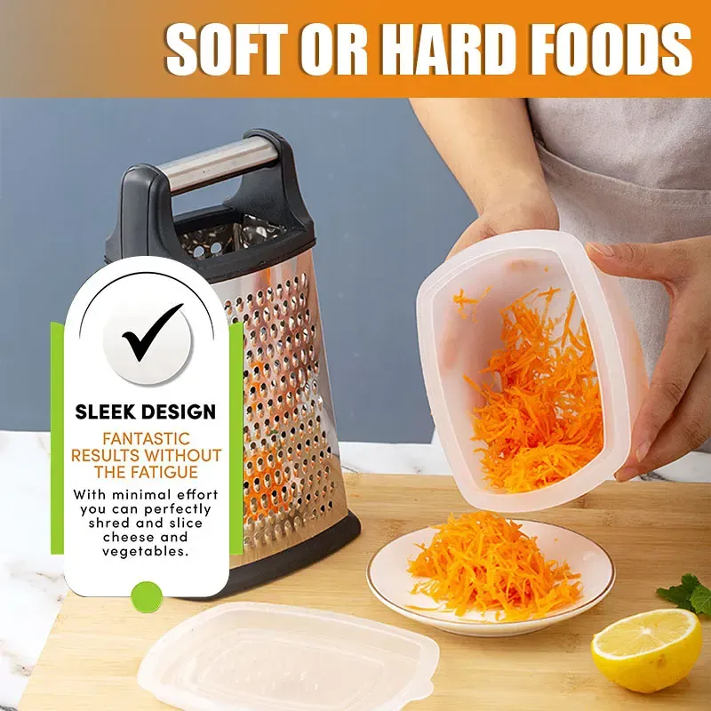 4-Sided Stainless Steel Box Grater w/ Container 2