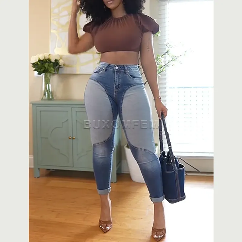 Cropped Spliced Denim Jacket for Women 4