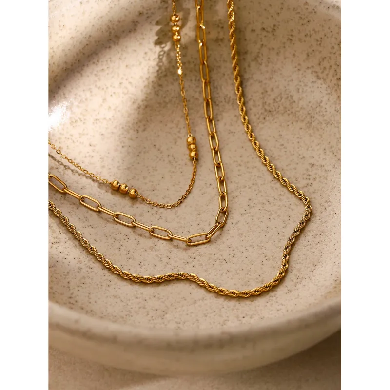 18K Gold Plated Layered Chain Necklace 2