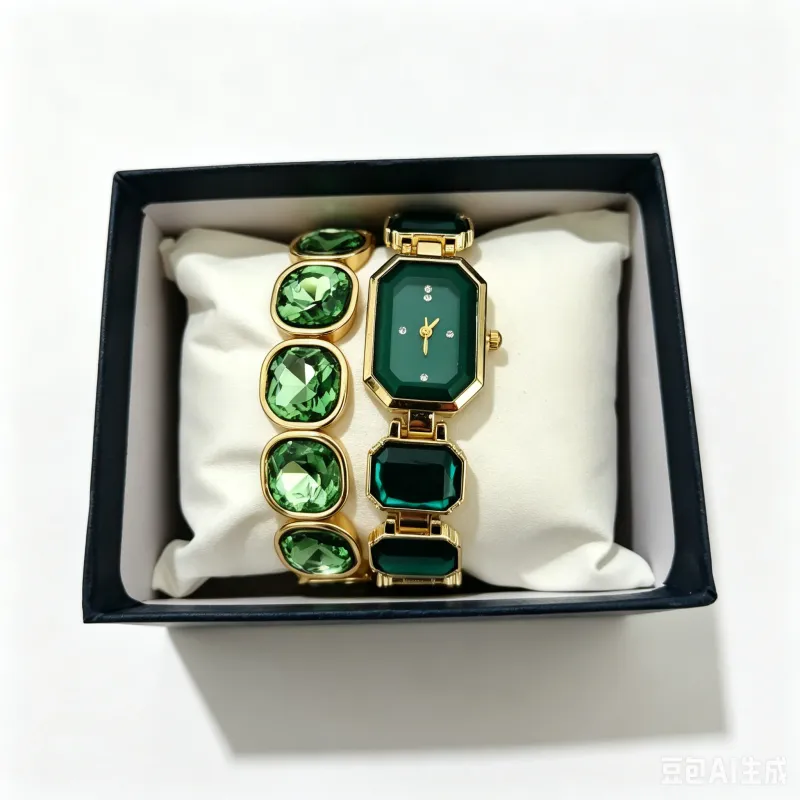 Gold Quartz Watch & Crystal Bracelet Set 5