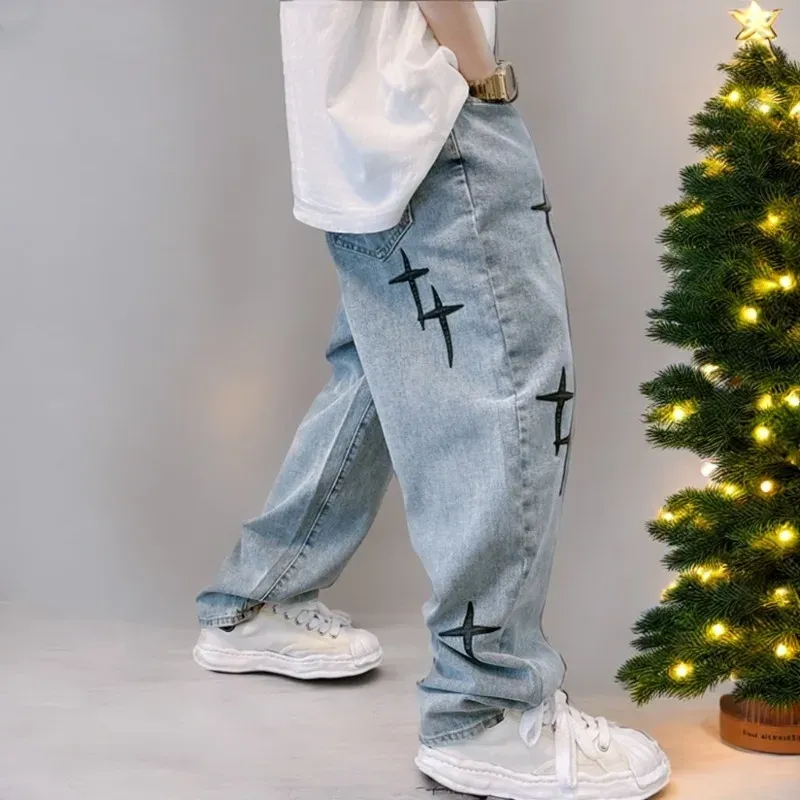 2024 Embroidery Wide Leg Cargo Jeans 1