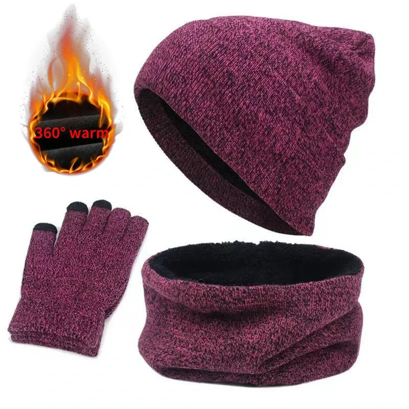 Winter Knitted Beanie Scarf Gloves Set 1