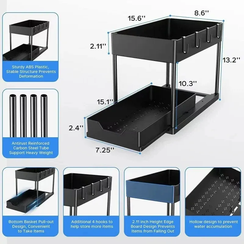 2 Tier Sliding Under Sink Organizer Rack 5