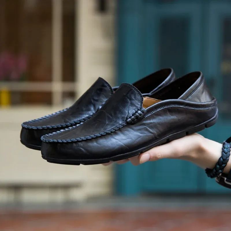 Men's Leather Loafers Slip-On Boat Shoes 3