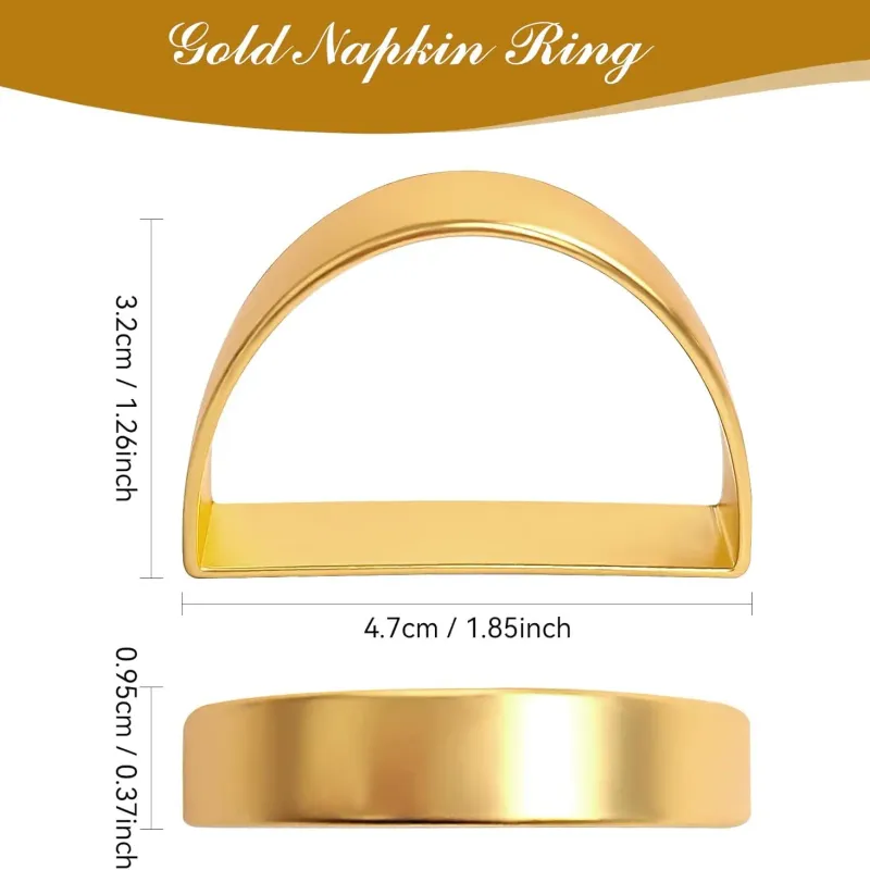 Gold D-Shaped Napkin Rings Set of 16 3