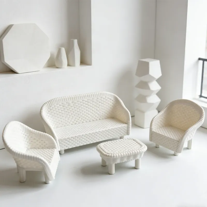 Mini White Wicker Tea Set for Dollhouse 5