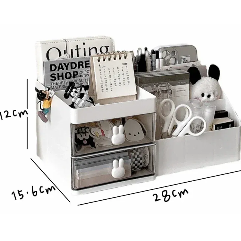 Desktop Storage Box Desk Pen Holder Divided Storage Drawer Type Student Stationery Organizer Large Capacity Office Storage Rack 6