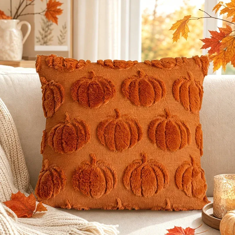 3D Plush Pumpkin Throw Pillow with Bow 5
