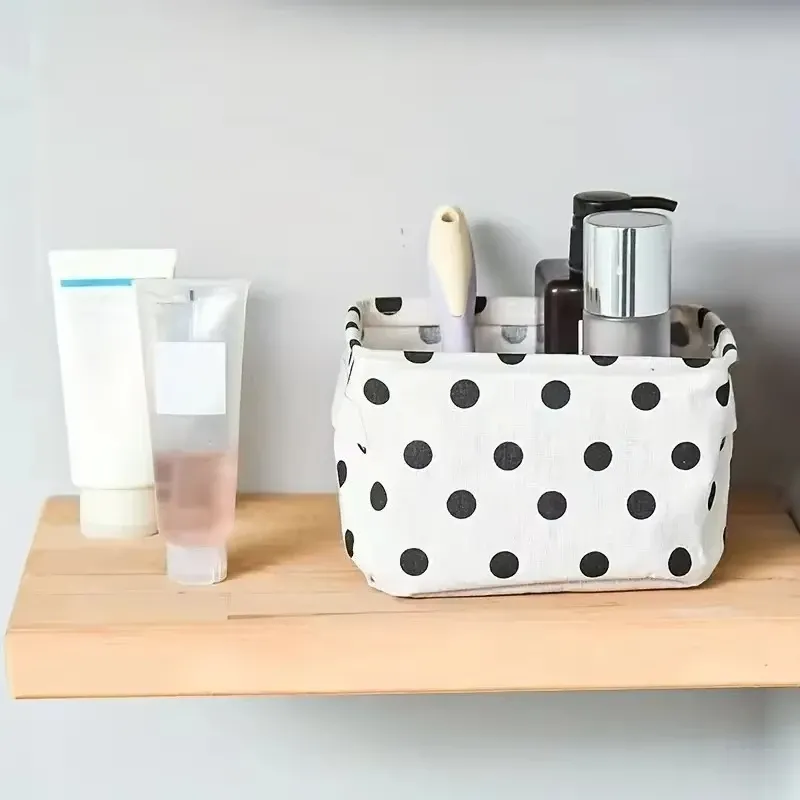 Polka Dots Fabric Desktop Storage Box 2