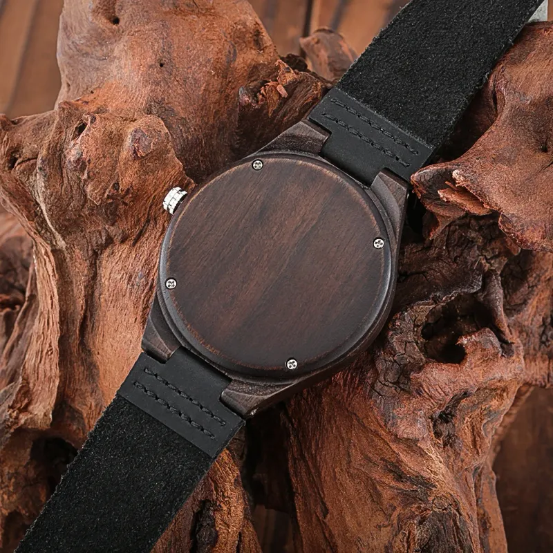 Classic Ebony Wood Quartz Men's Watch 6