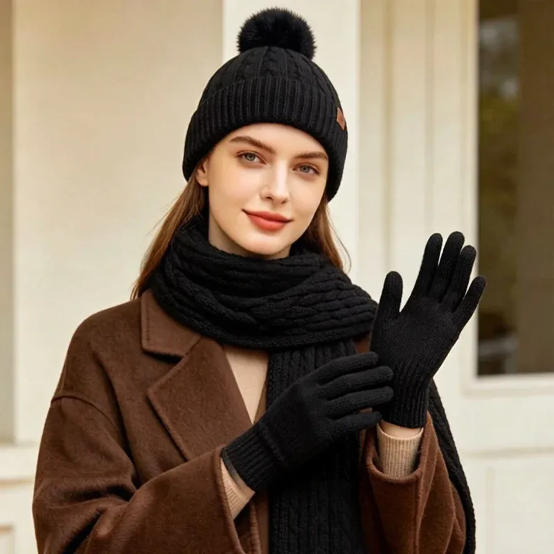 Winter Warm 3-Piece Knit Set with Touch Screen Gloves 3