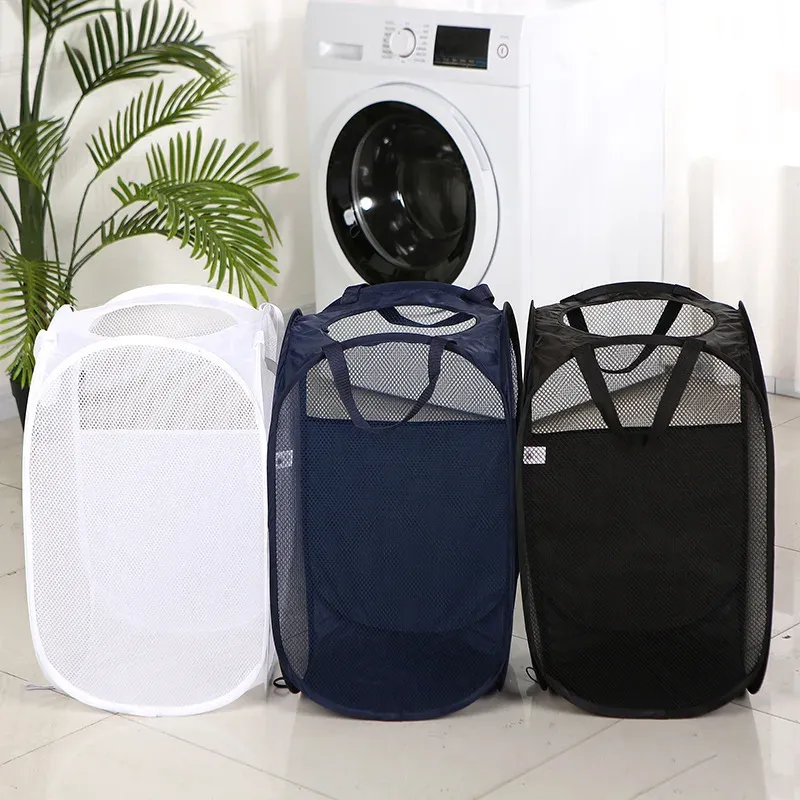 Folding Mesh Laundry Basket with Handle 1