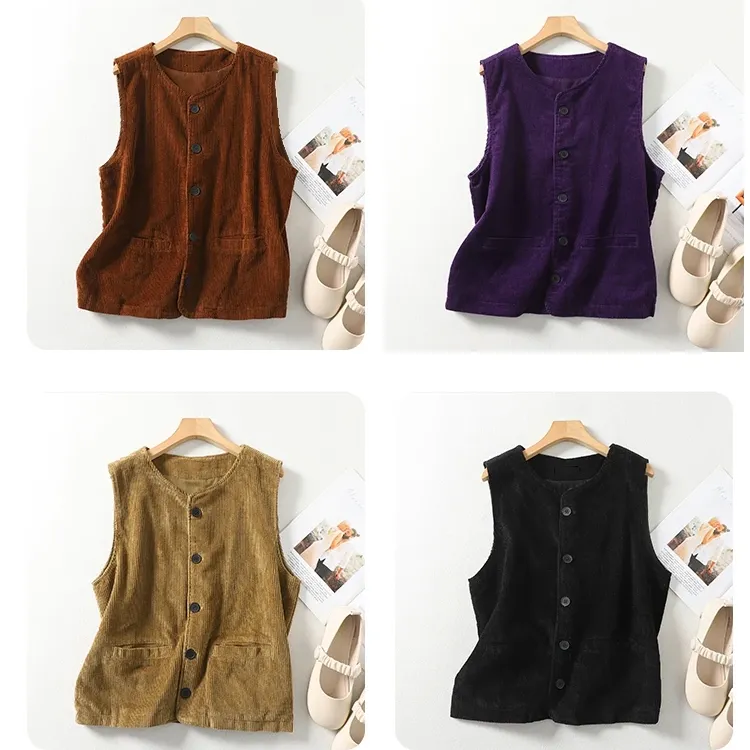 Women's Vintage Corduroy Vest Coat 3
