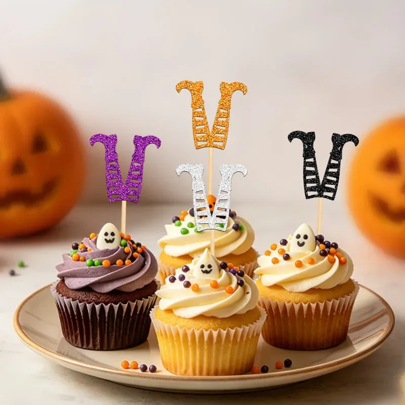 Glitter Witch Legs Halloween Cupcake Toppers 24-Pack 4