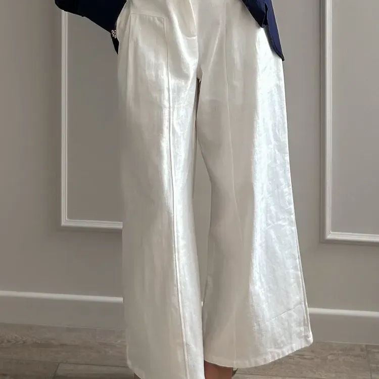 White Linen Wide Leg Formal Pants 3