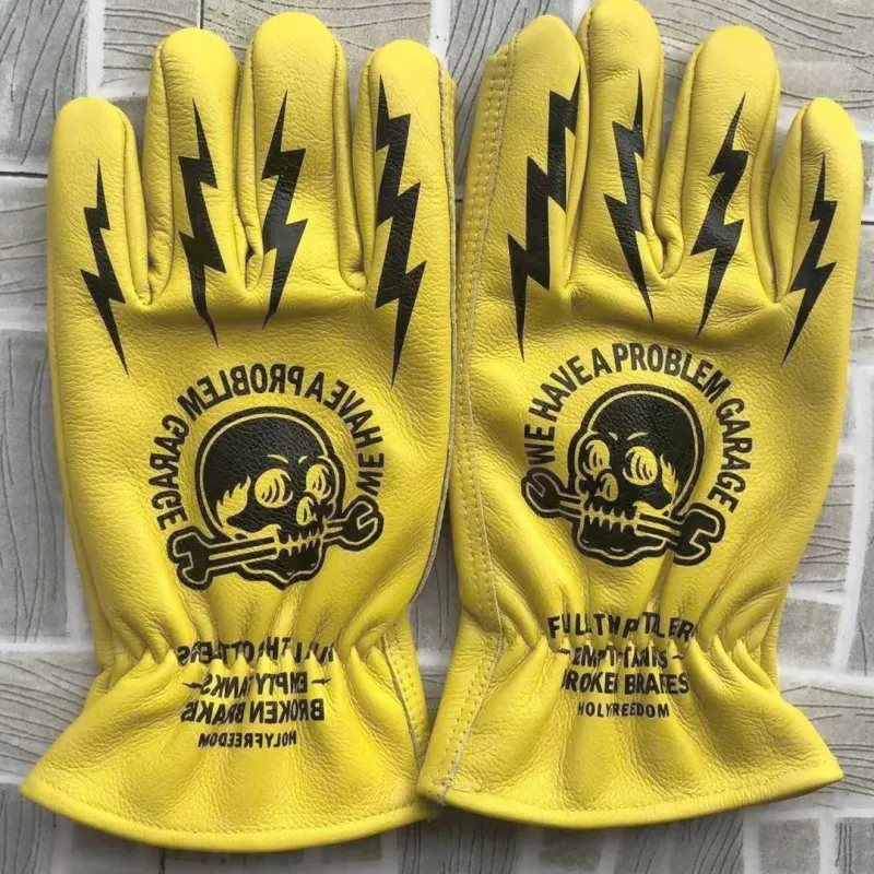 Vintage Skull Leather Motorcycle Gloves 5
