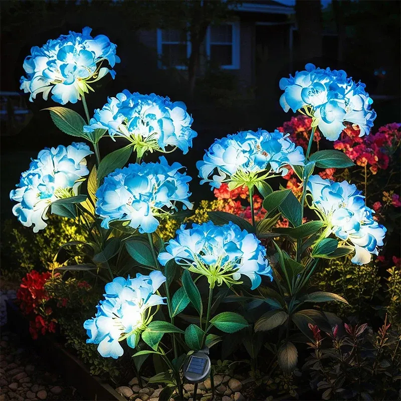 Blue Hydrangea Solar Stake Lights 1