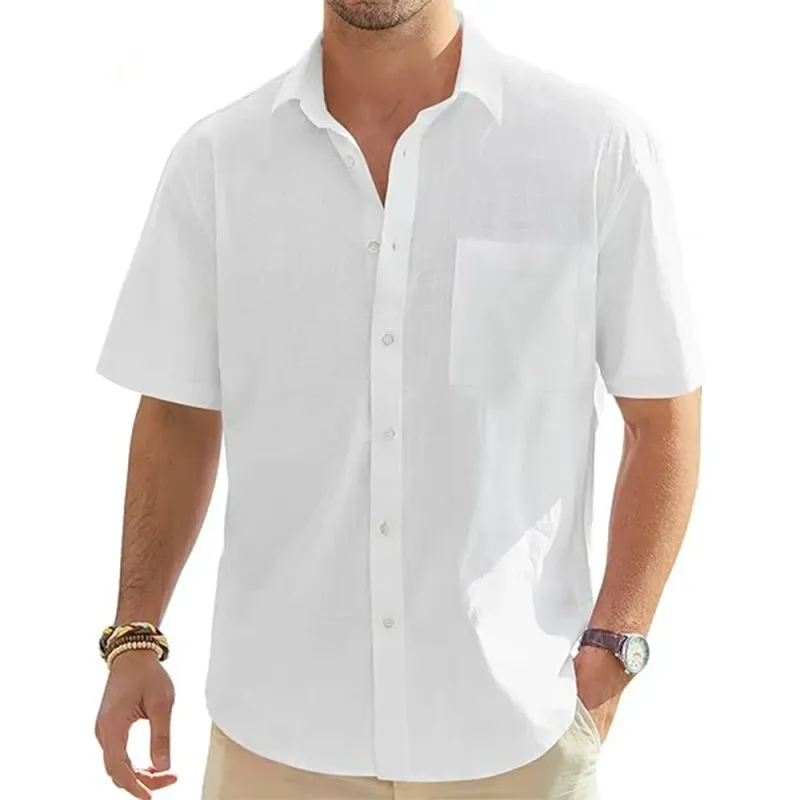 Men's Cotton Linen Short Sleeve Shirt 4