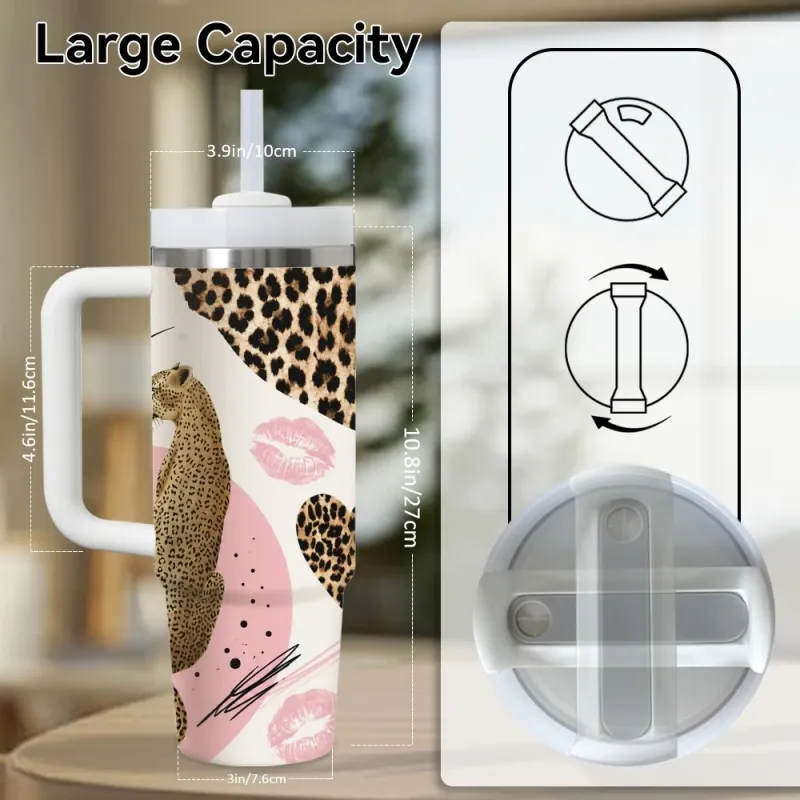Pink Leopard Print Insulated Tumbler 4