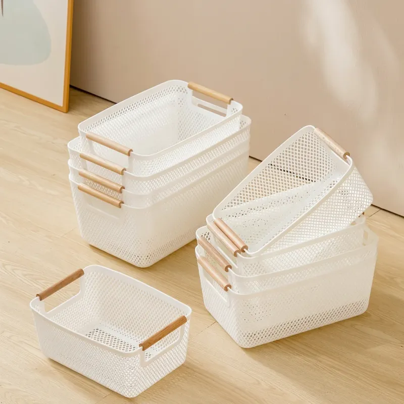 Stackable Mesh Storage Basket with Wooden Handle 5