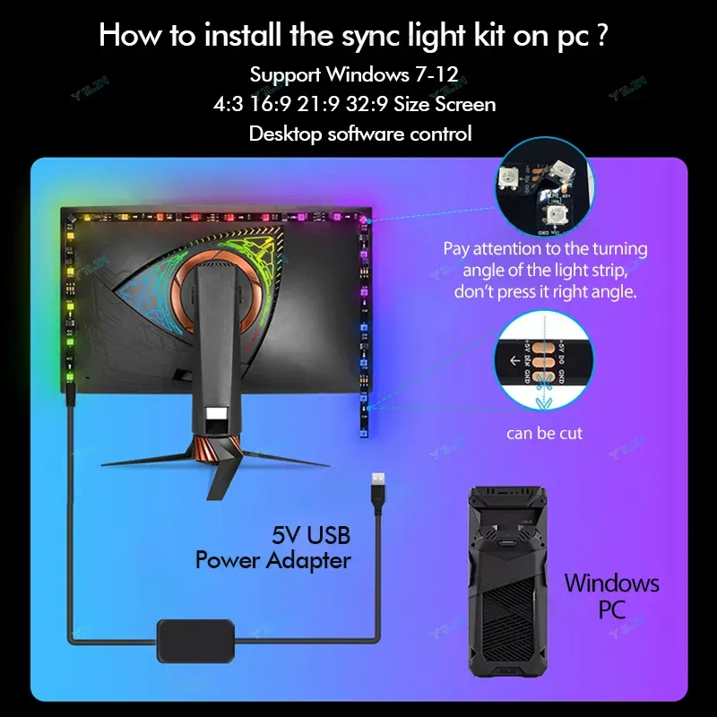 RGBIC USB LED Strip for Monitor Backlight 2