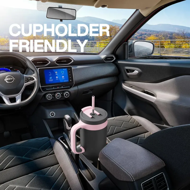 40 oz Tumbler with Handle, 2-in-1 Straw and Sip Lid, Leakproof, Dishwasher Safe, Insulated Stainless Steel Travel Coffee Mug, Keeps Cold 34 Hours, Fits Car Cup Holder 6