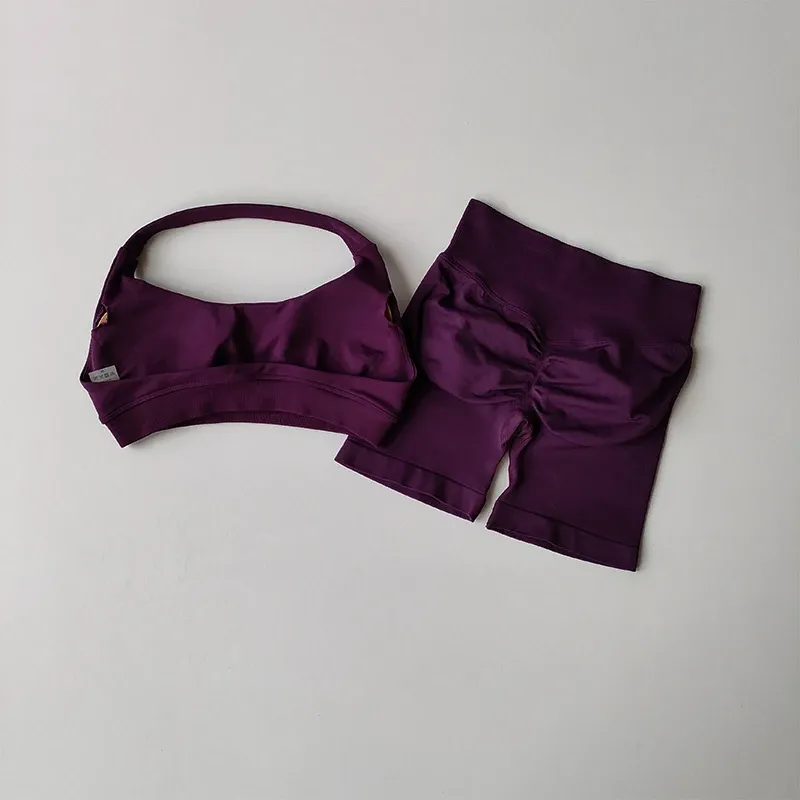 Peach Halter Yoga Bra & Shorts Set 3