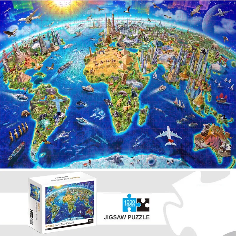 World Landmarks Map Jigsaw Puzzle 1000 Pieces 1