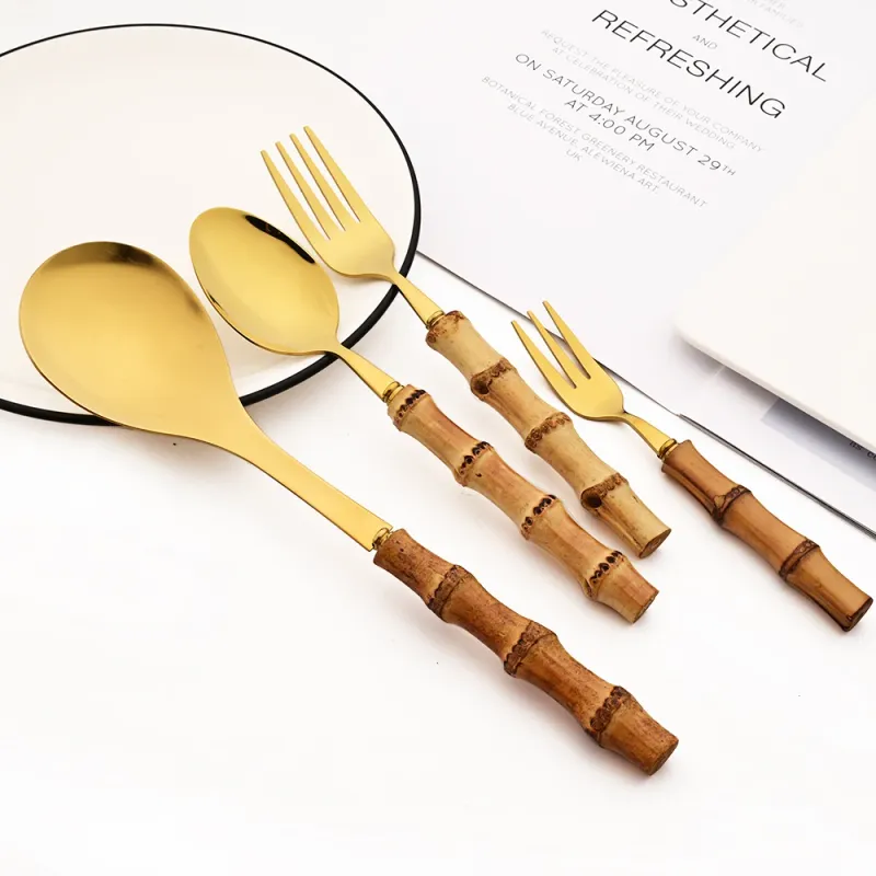 Vintage Bamboo Handle Flatware Set 5