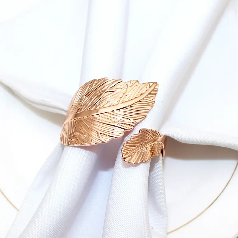 Matte Gold Fall Leaf Napkin Rings Set of 8 4