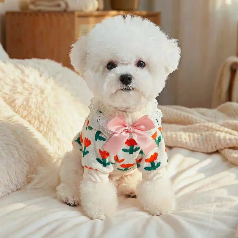 Tulip Knit Pet Sweater - White 5