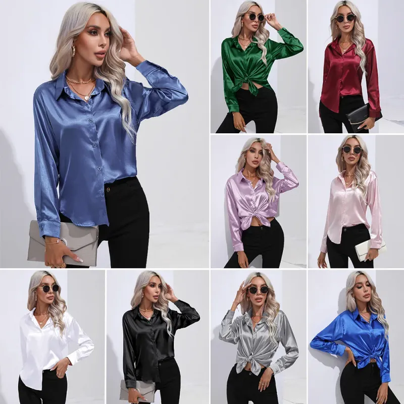 Elegant Satin Office Blouse Long Sleeve 2