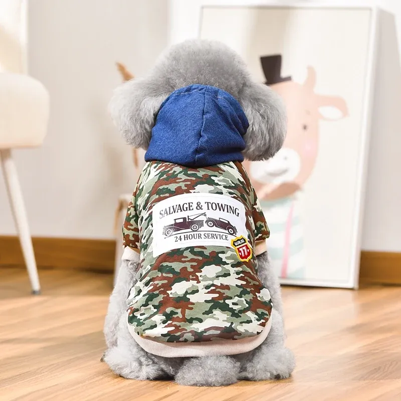 Camo Dog Hoodie with Denim Hat 3