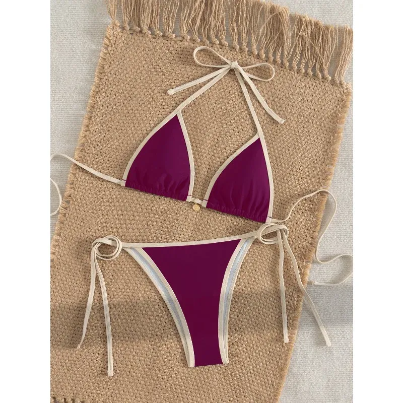 Color Block Triangle Tie Bikini Set 5