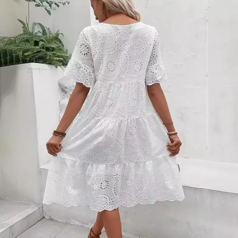 White Eyelet Embroidery Midi Dress 2