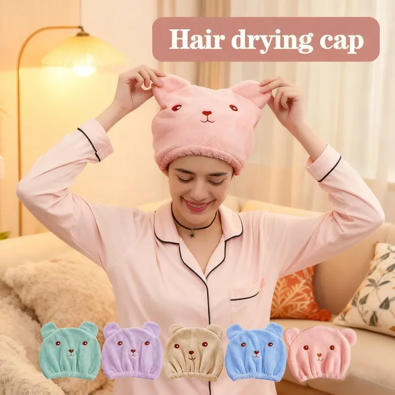 Microfiber Dry Hair Cap with Bear Embroidery 1