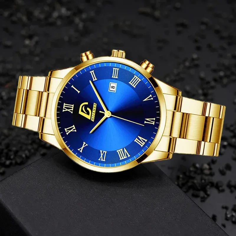Gold Stainless Steel Minimalist Watch for Men 2