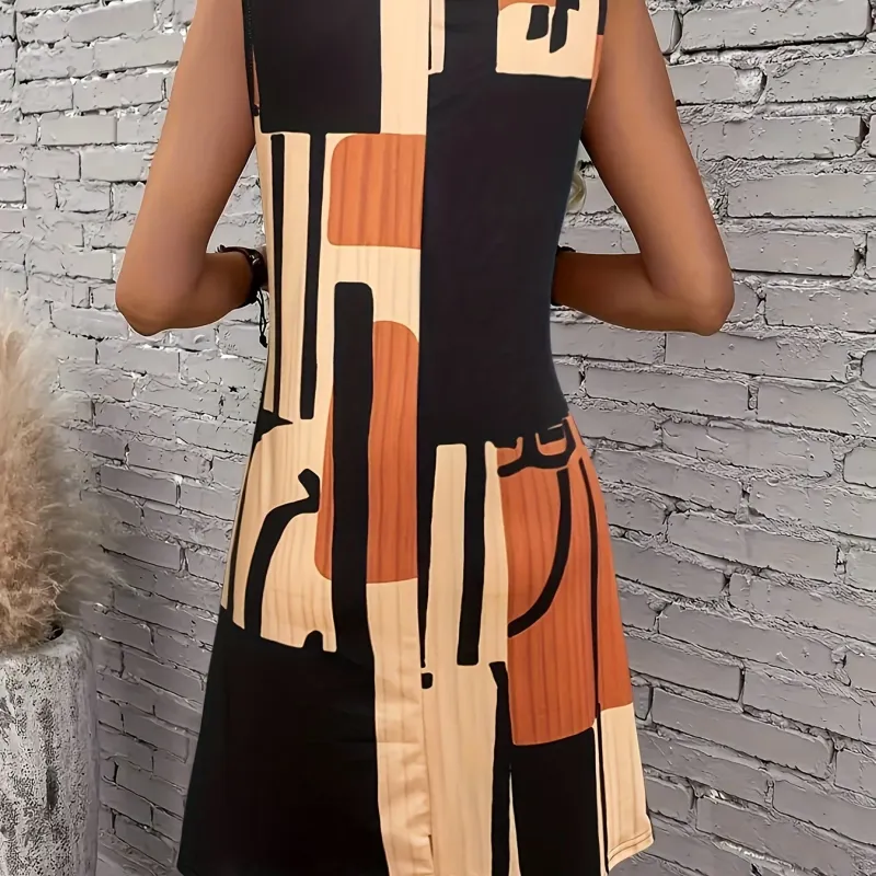 Women's Boho Geometric Sleeveless Midi Dress 2
