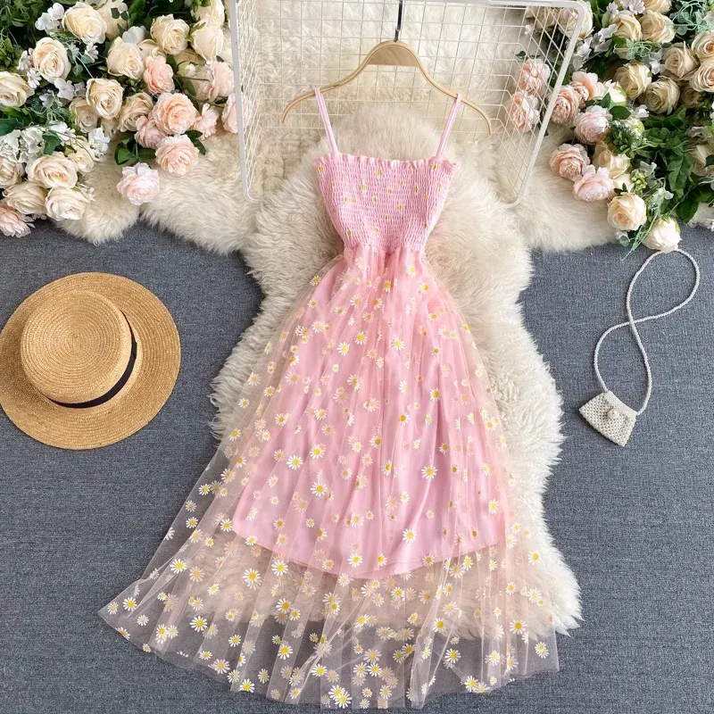 Korean Floral Mesh Party Dress 5