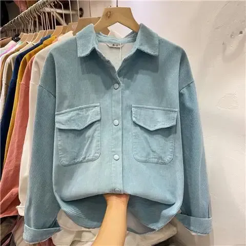 Corduroy Velvet Button-Up Shirt Jacket 5