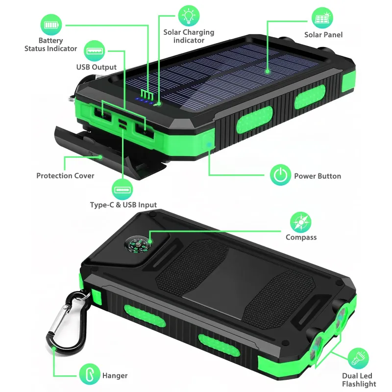 10000mAh Solar Power Bank with Flashlight 5