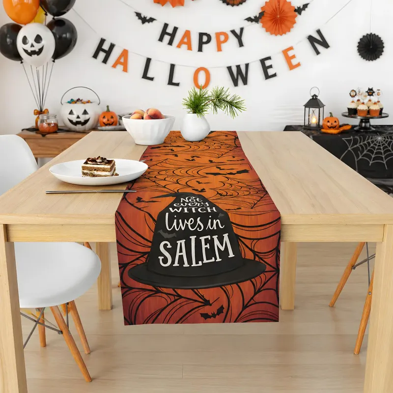 Halloween Witch Hat Spider Web Table Runner 5