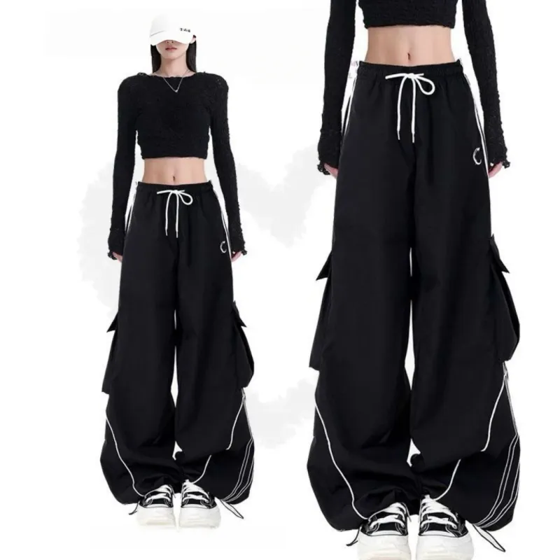 Y2K Striped Wide Leg Cargo Pants 4