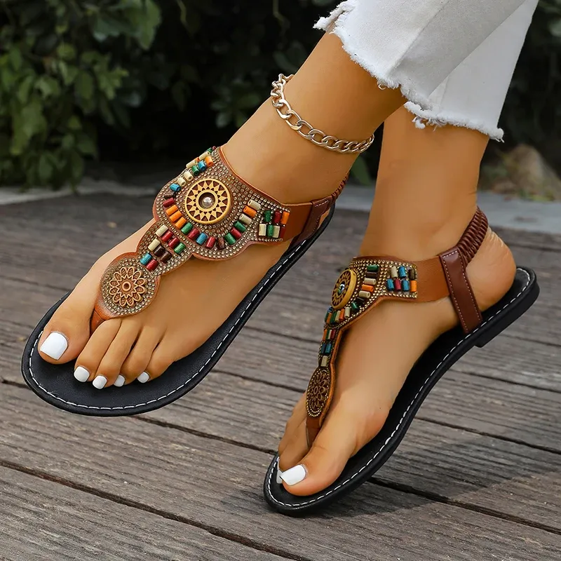 Boho Beaded Clip Toe Sandals 3