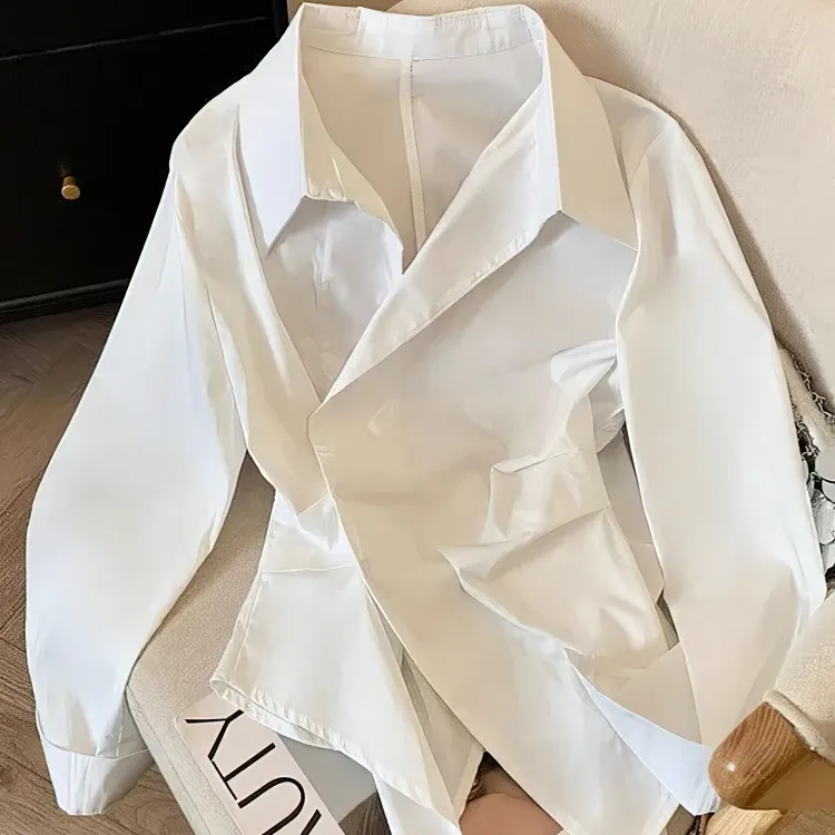 Irregular Long Sleeve White Polo Tunic 4