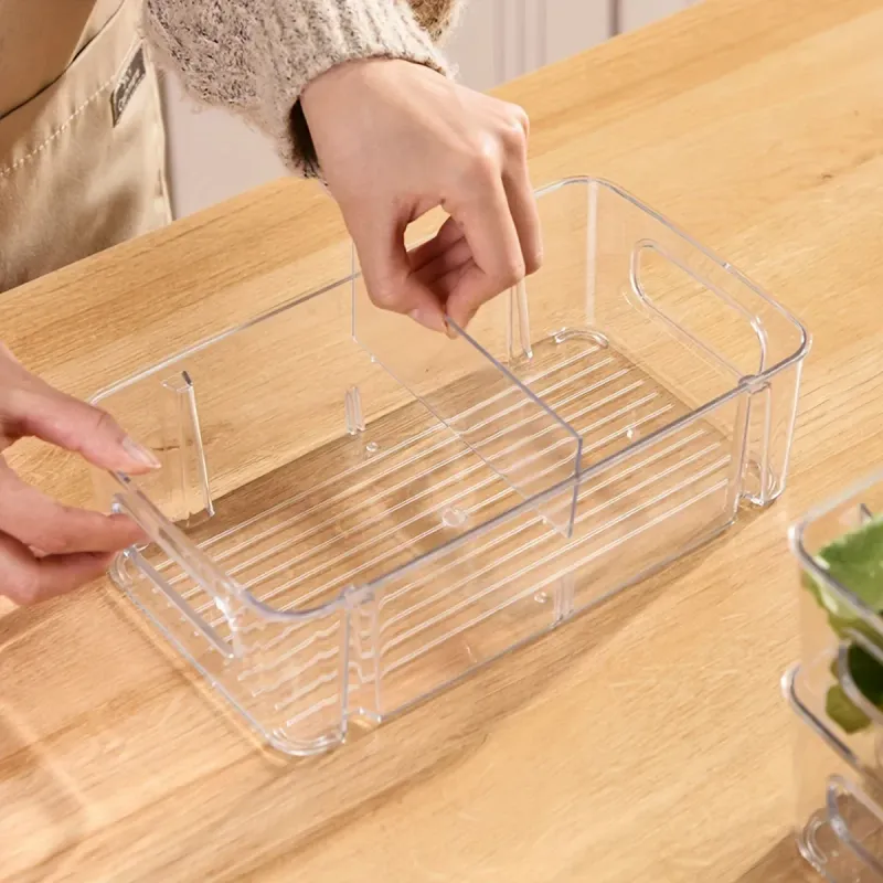Clear Divided Fridge Storage Bins 2